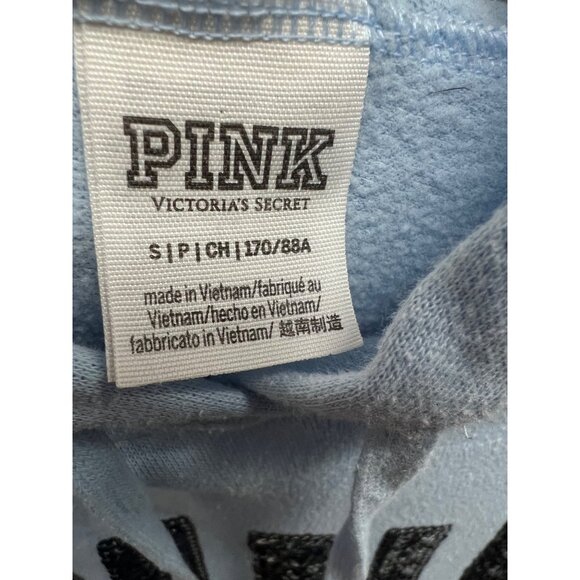 Victorias Secret Pink Womens Blue Sequin Crop Sweatshirt Hoodie Small Relaxed - Picture 6 of 9